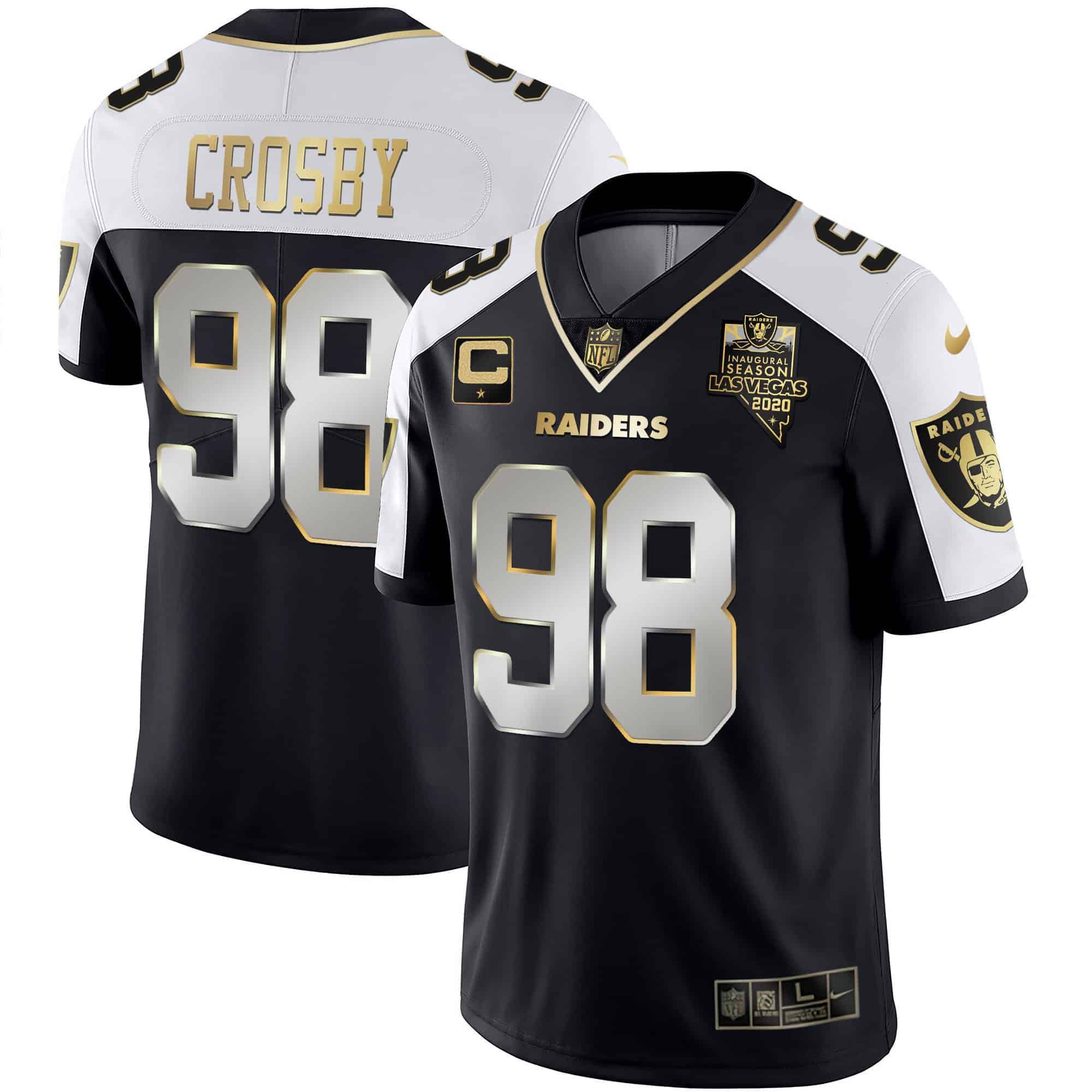 Men Oakland Raiders 98 Crosby 2024 Nike Vapor Black Gold & Black Inverted Limited NFL Jersey style 1